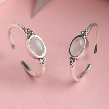 CLARA 925 Sterling Silver Moonstone Toe Rings Pair 