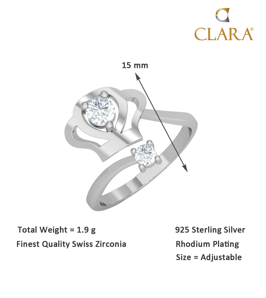 CLARA Pure 925 Sterling Silver Crown Finger Ring with Adjustable Band 