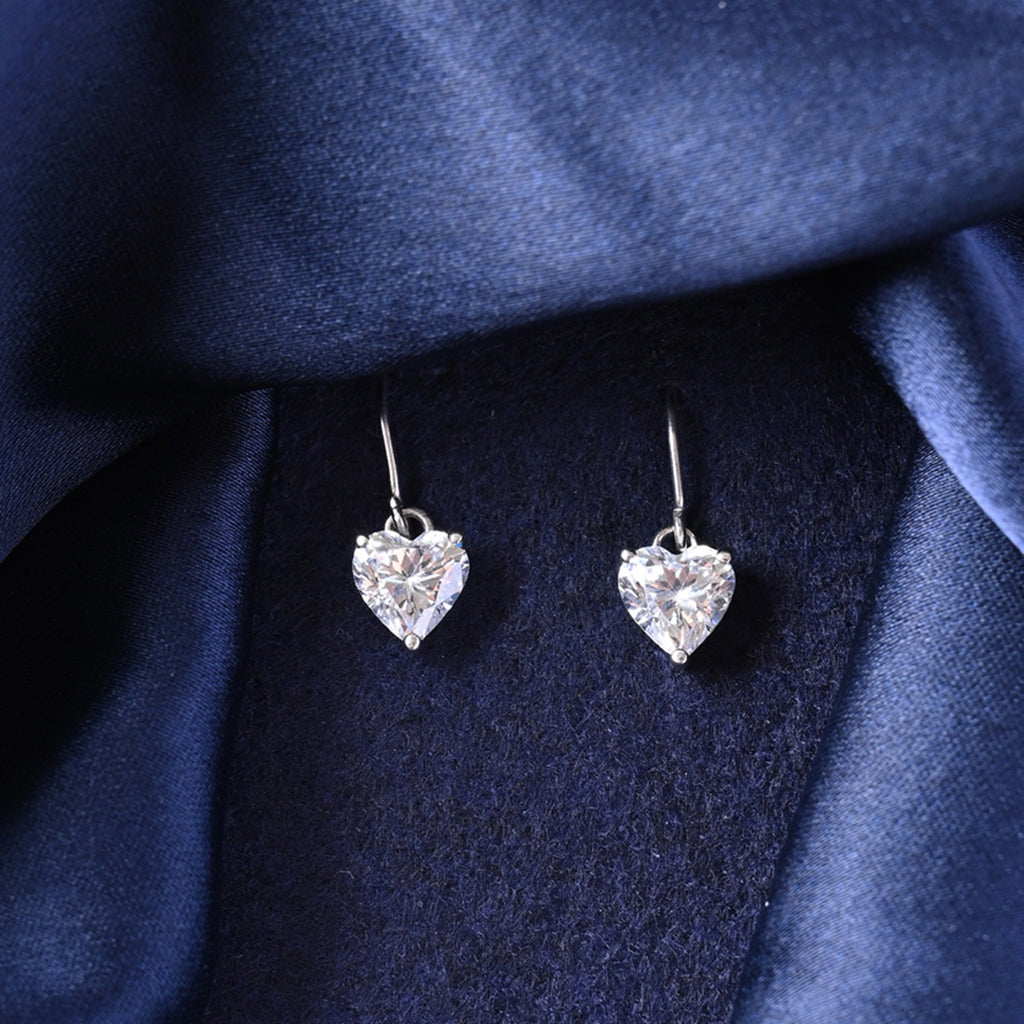 Silver Heart's Desire Solitaire Dangle Drop Earrings