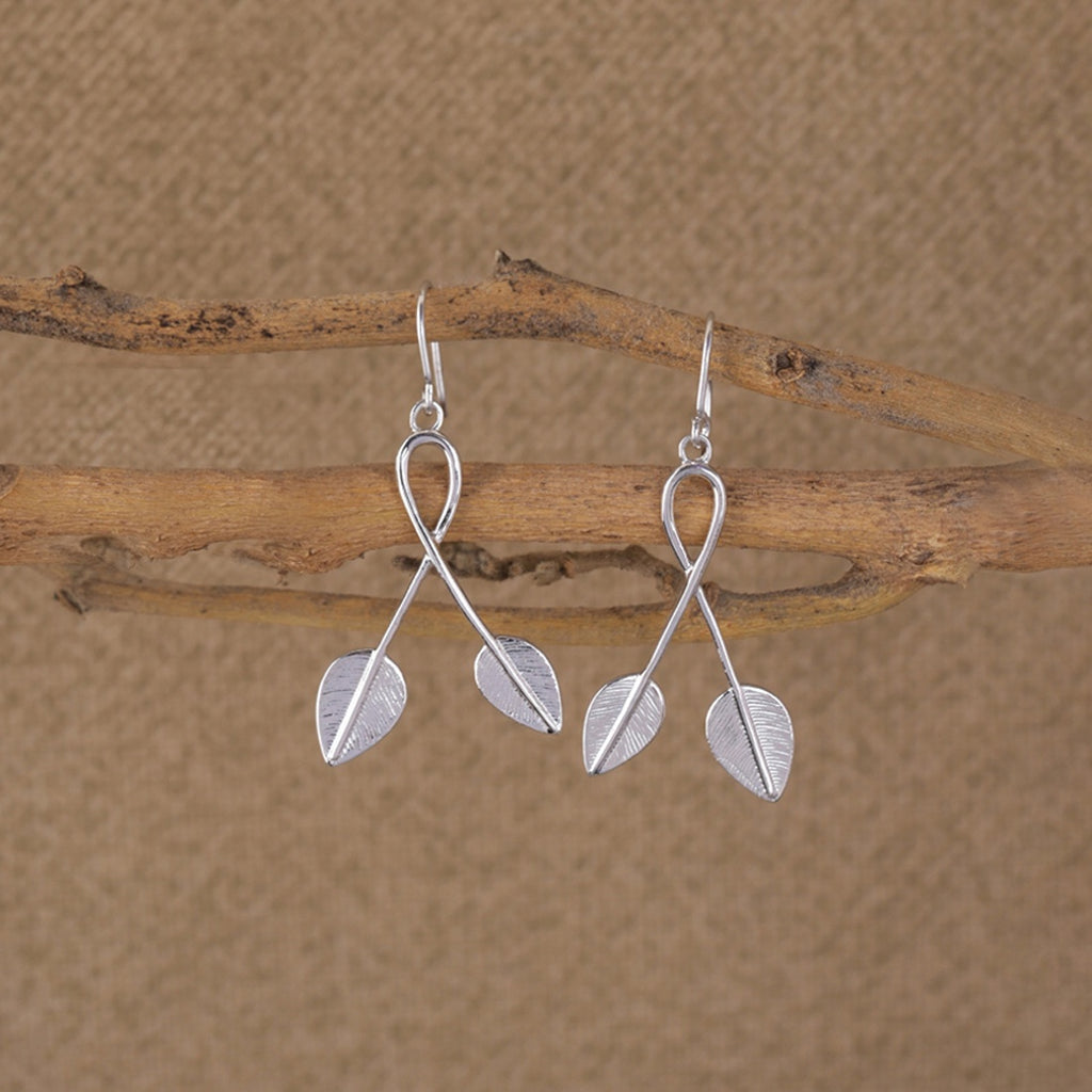 Silver Orla Leaf Long Earrings