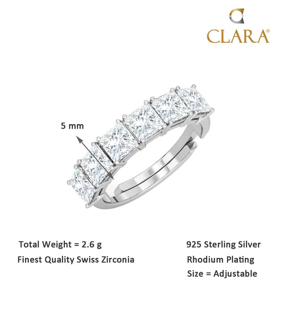 CLARA Pure 925 Sterling Silver Square Eternity Finger Ring with Adjustable Band 