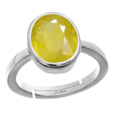 Certified Yellow Sapphire Pukhraj 3cts or 3.25ratti 92.5 Sterling Silver Adjustable Ring