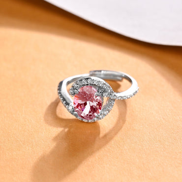 CLARA 925 Sterling Silver Size Adjustable Malin Pink Designer Solitaire Ring 