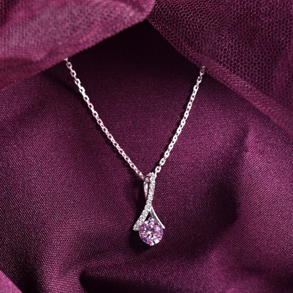 CLARA 925 Sterling Silver Pink Solitaire Pendant Chain Necklace 
