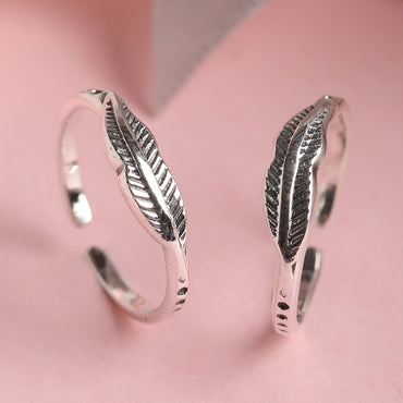 CLARA 925 Sterling Silver Leaf Toe Rings Pair 