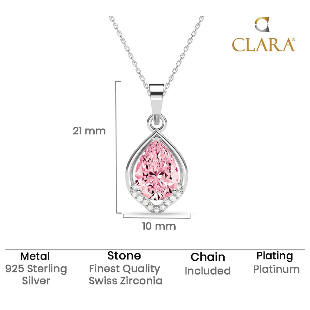 Silver Jino Pink Pear Solitaire Pendant Chain