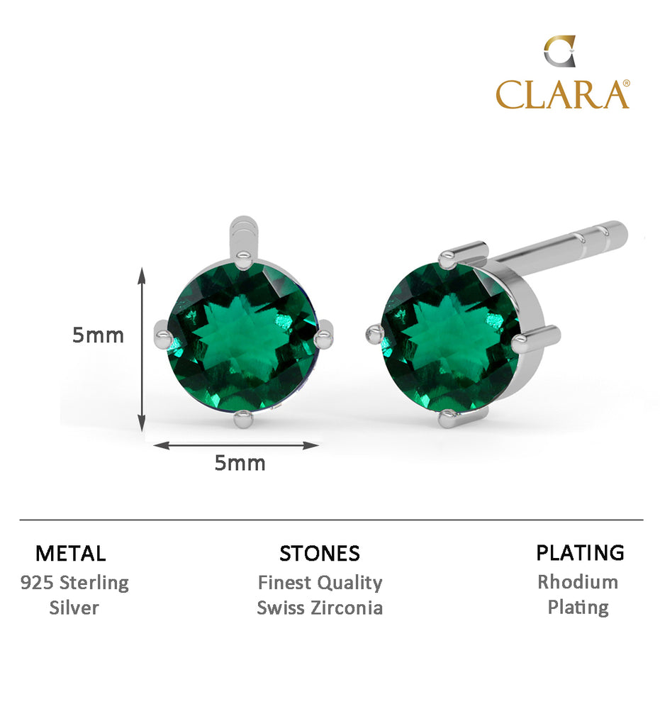 CLARA 925 Sterling Silver Dark Green Studs Earrings Gift for Kids Girls 