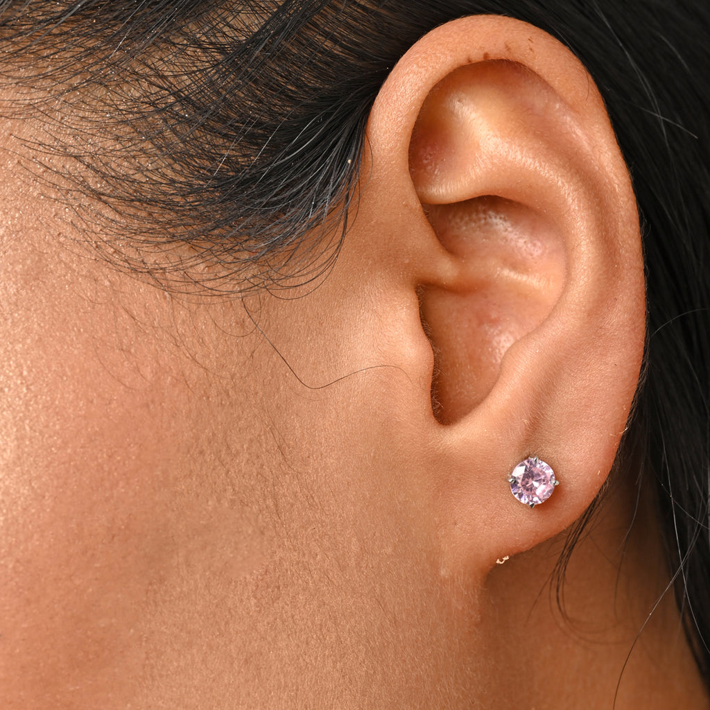CLARA 925 Sterling Silver Pink Studs Earrings Gift for Kids Girls 