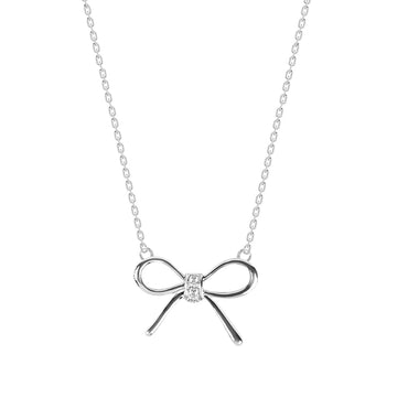CLARA 925 Sterling Silver Bow Pendant Chain Necklace 