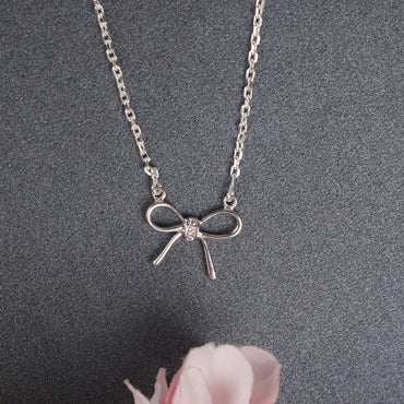 CLARA 925 Sterling Silver Bow Pendant Chain Necklace 