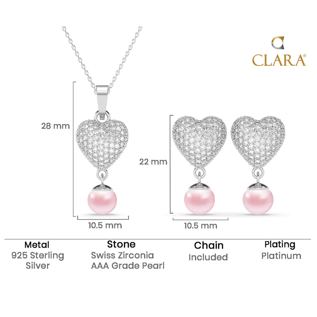 Silver Nazy Pink Pearl Heart Jewellery Set