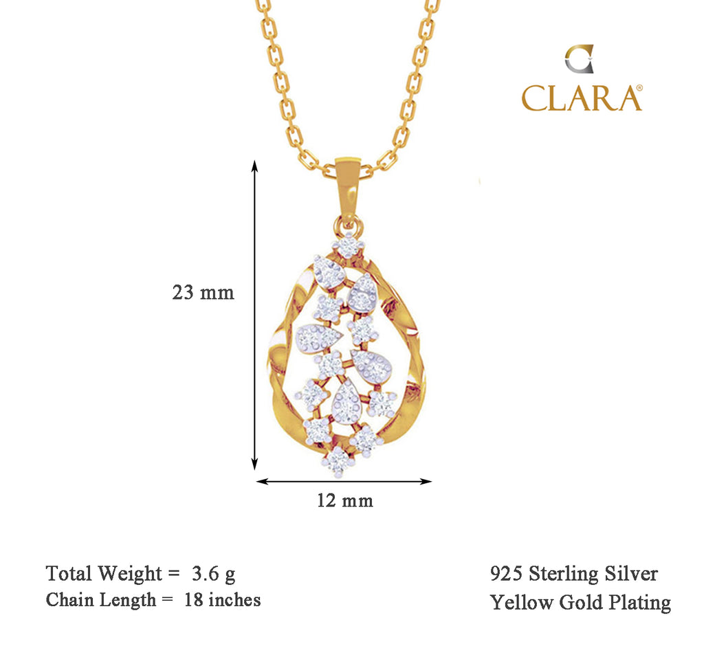 CLARA 925 Sterling Silver Petra Pendant Chain Necklace 