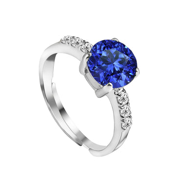 CLARA 925 Sterling Silver Royal Blue Eye Ring with Adjustable Band | Rhodium Plated, Swiss Zirconia | Gift for Women & Girls
