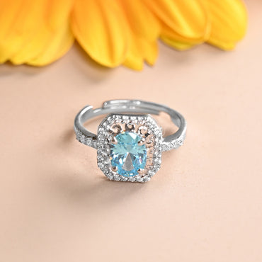 CLARA 925 Sterling Silver Size Adjustable Carol Blue Topaz Solitaire Ring 
