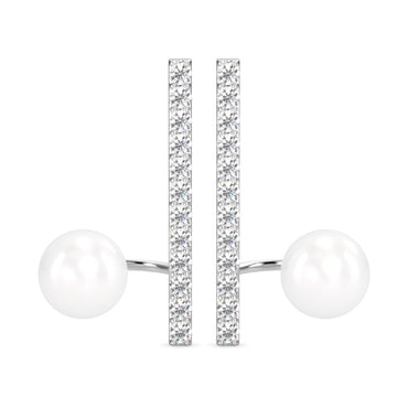 CLARA 925 Sterling Silver Pearl Ichika Earrings | Rhodium Plated, Swiss Zirconia , Screw Back | Gift for Women & Girls