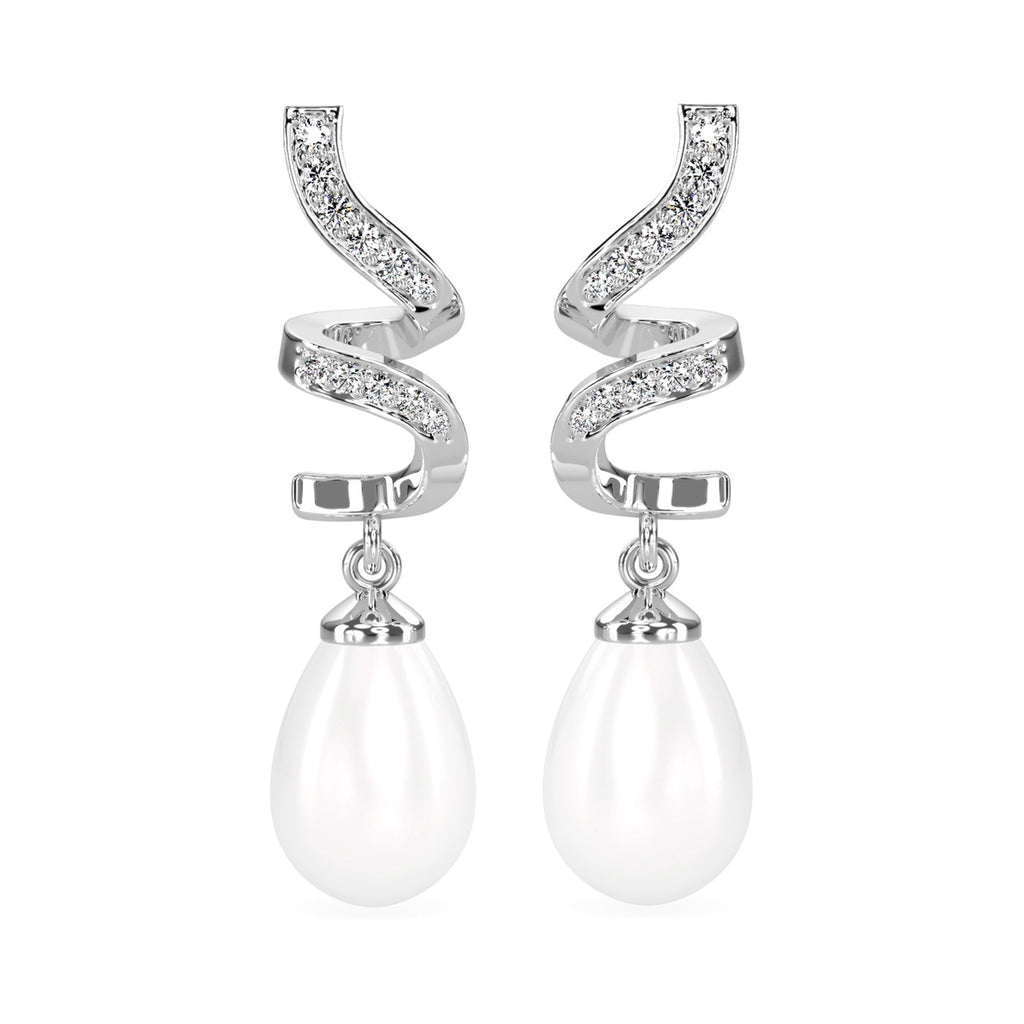 CLARA 925 Sterling Silver Pearl Twist Earrings | Rhodium Plated, Swiss Zirconia, Screw Back | Gift for Women & Girls