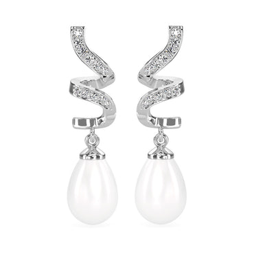 CLARA 925 Sterling Silver Pearl Twist Earrings | Rhodium Plated, Swiss Zirconia, Screw Back | Gift for Women & Girls