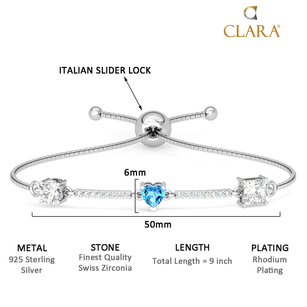 CLARA 925 Pure Silver Blue Heart Hand Bracelet