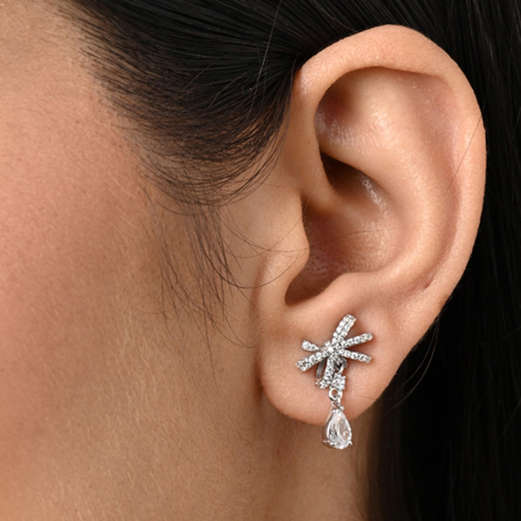 Silver Bow Knot Drop Earrings