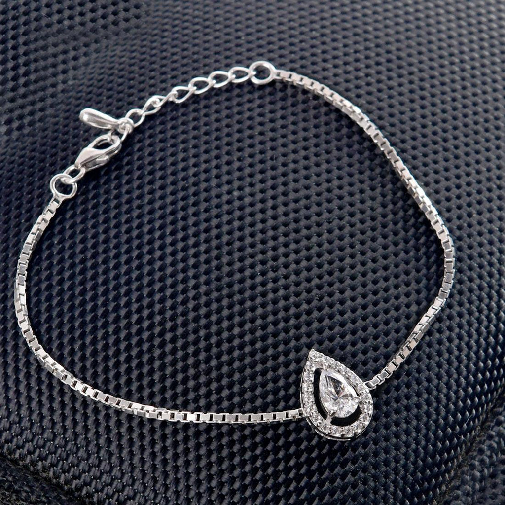 CLARA Made with Swiss Zirconia 925 Sterling Silver Pear Solitaire Bracelet Gift for Women and Girls