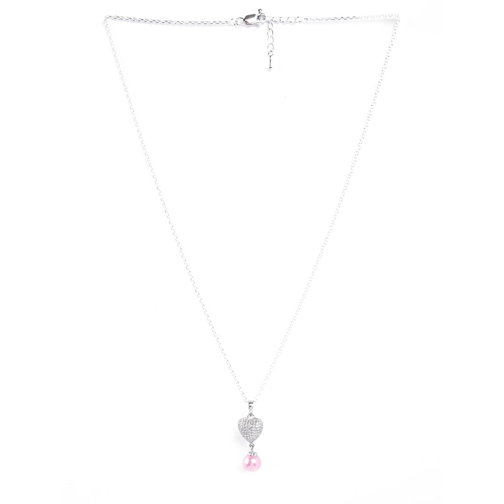 Silver Nazy Pink Pearl Heart Pendant Chain