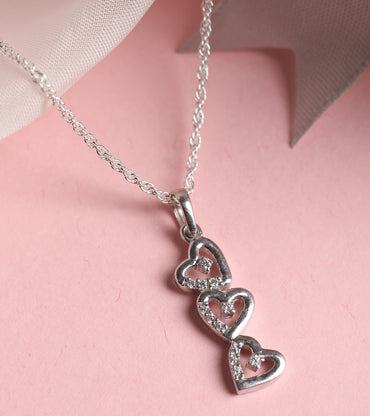 CLARA 925 Sterling Silver 3 Heart Pendant Chain Necklace 