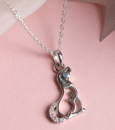 CLARA 925 Sterling Silver Dog Pendant Chain Necklace 