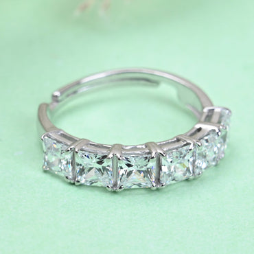 CLARA Pure 925 Sterling Silver Square Eternity Finger Ring with Adjustable Band 