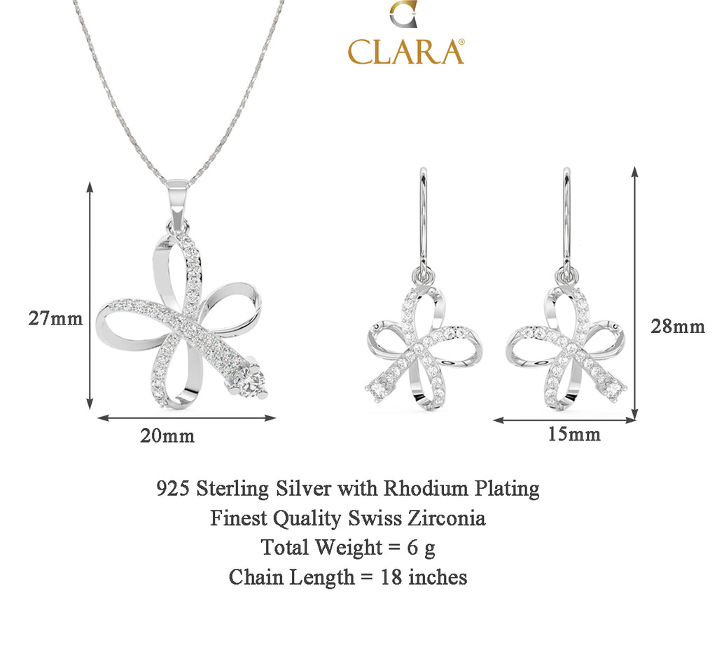 CLARA 925 Sterling Silver Vega Pendant Earring Chain Jewellery Set 