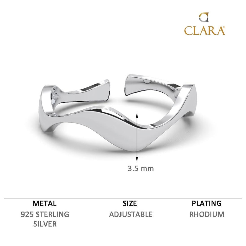 CLARA Pure 925 Sterling Silver Wave Finger Ring 