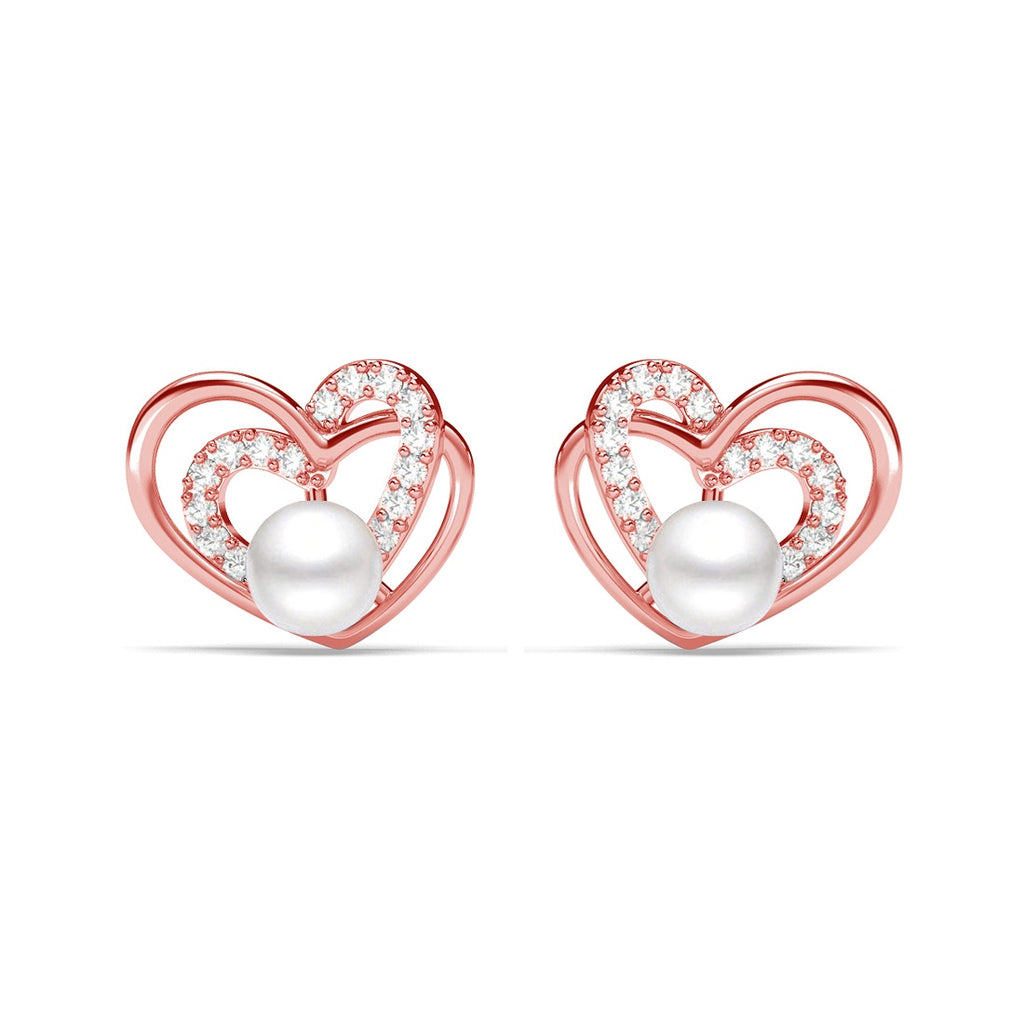 Silver Adah Freshwater Pearl Heart Stud Earrings