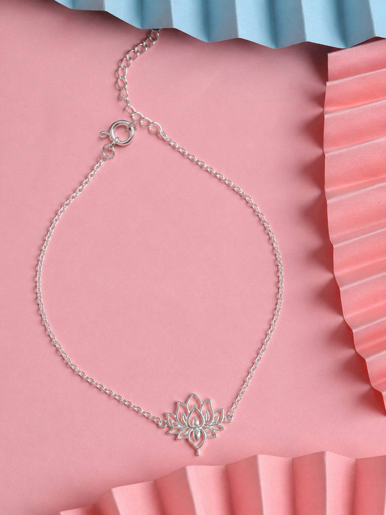 Silver Lotus Anklet Payal ( Single ) Chain
