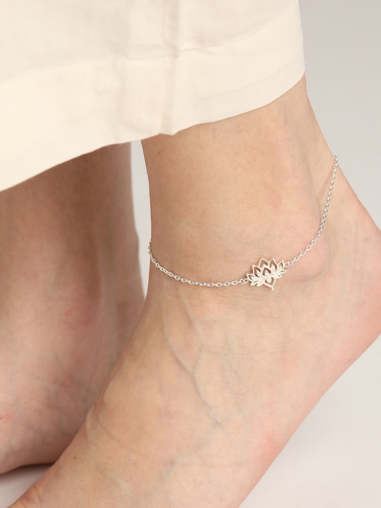 Silver Lotus Anklet Payal ( Single ) Chain