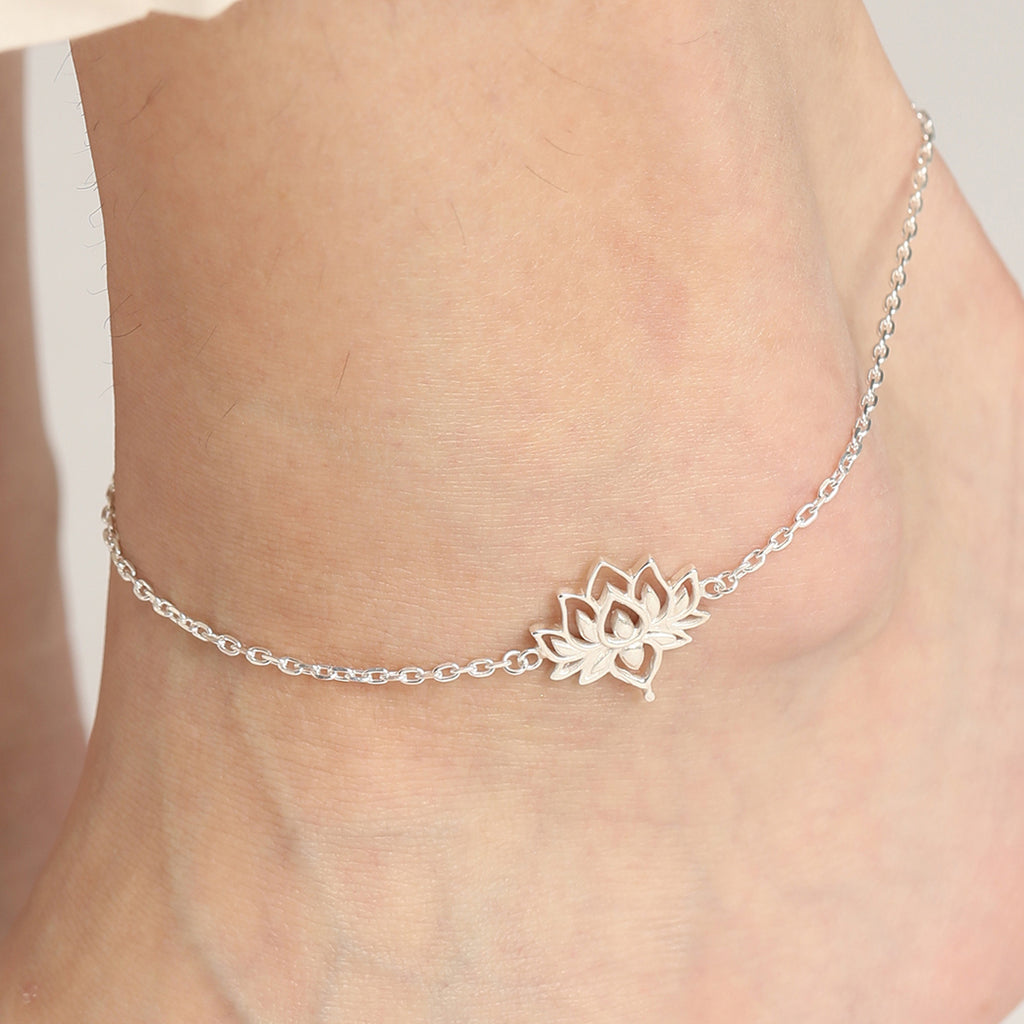 Silver Lotus Anklet Payal ( Single ) Chain