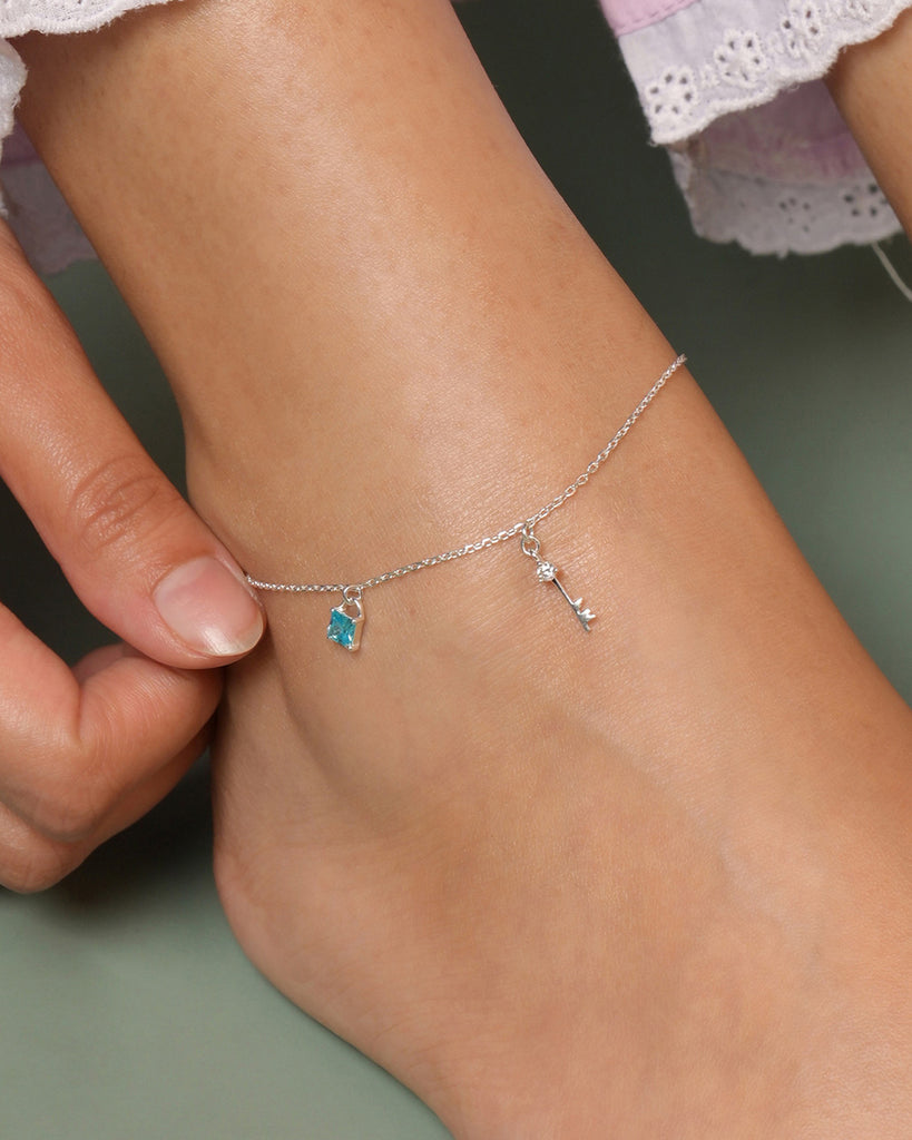 Silver Lock & Key Anklet Payal (Single)