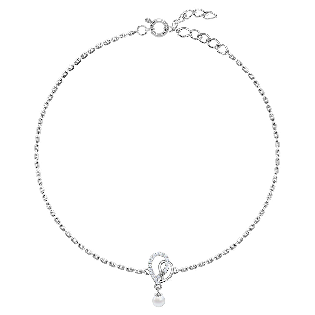 Silver Zahab Pearl Interlocked Anklet Payal (Single)