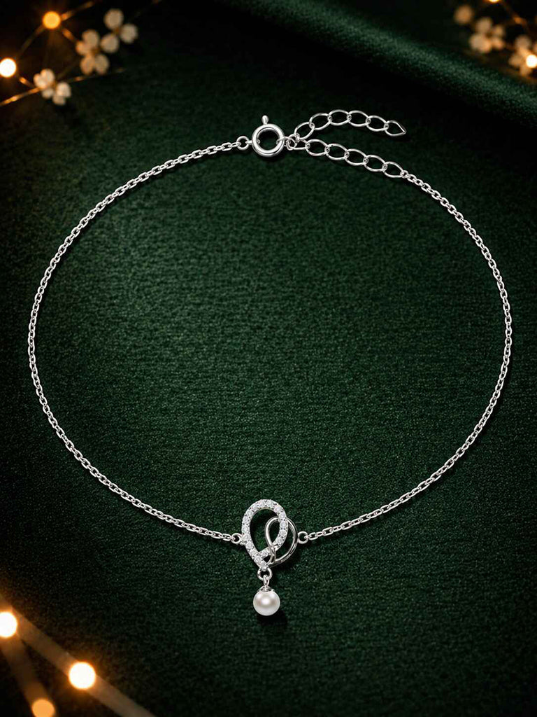 Silver Zahab Pearl Interlocked Anklet Payal (Single)