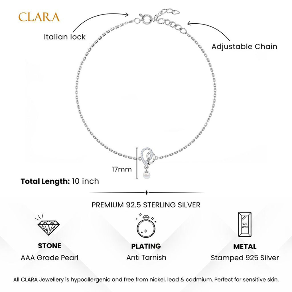 Silver Zahab Pearl Interlocked Anklet Payal (Single)