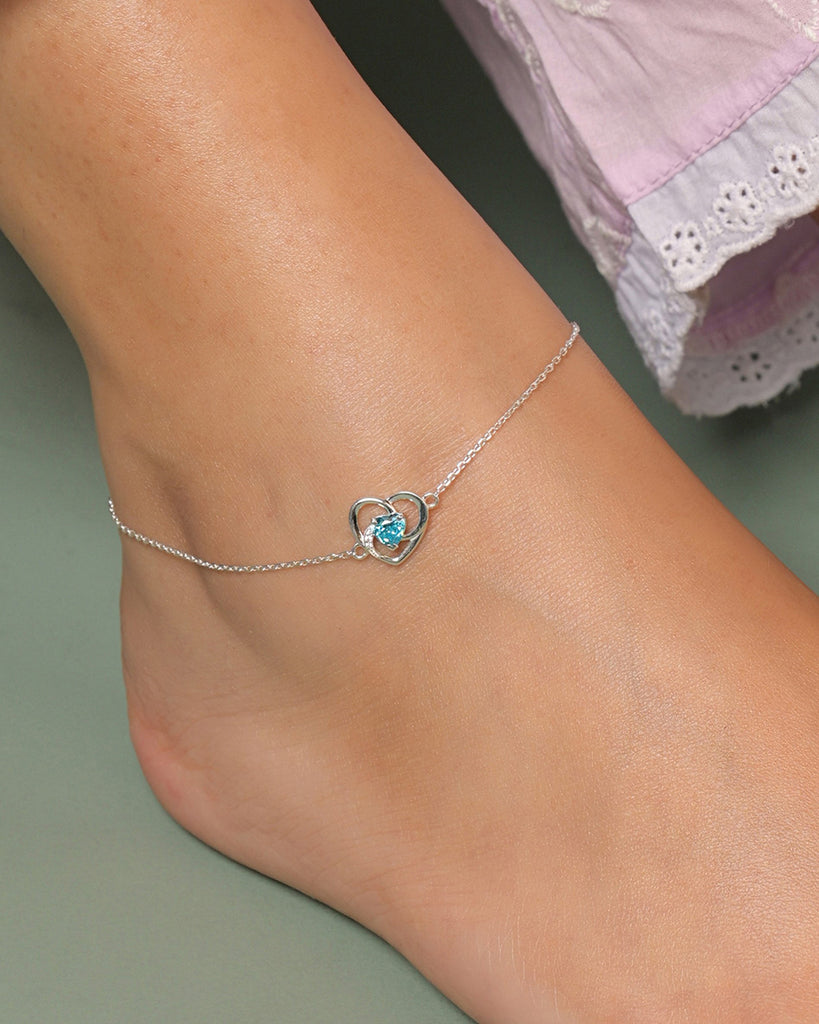 Silver Hiya Heart Anklet Payal (Single)