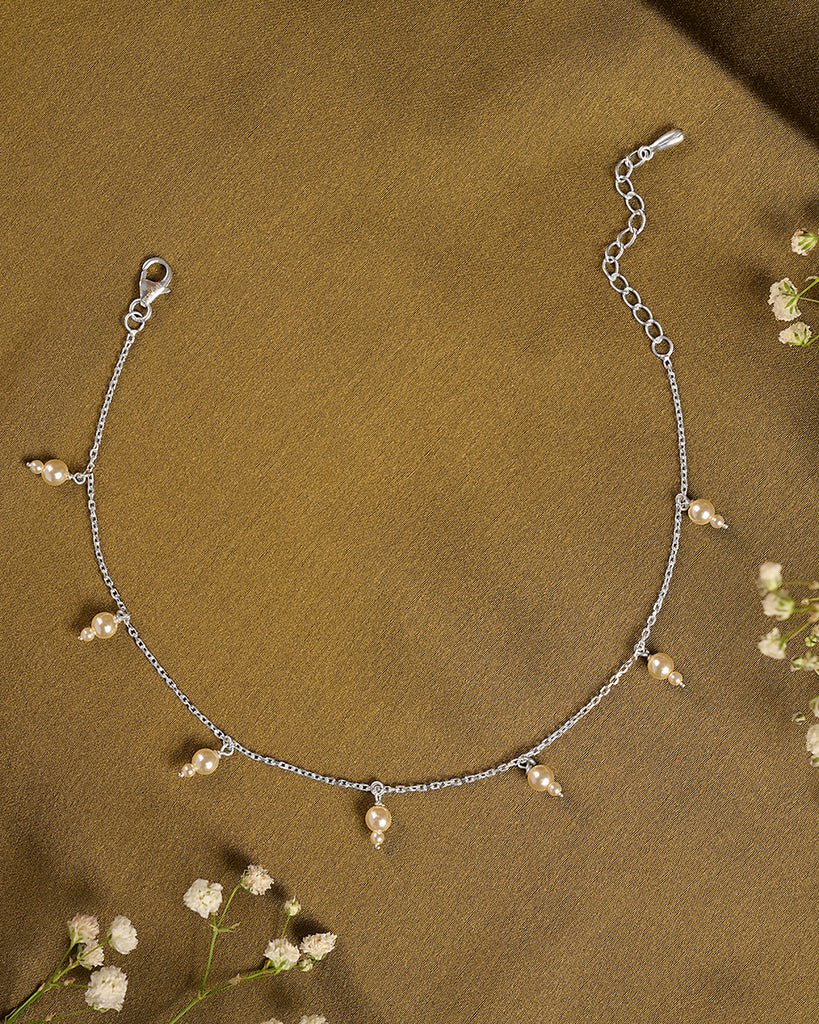 Silver Driti Pearl Anklet Payal (Single)
