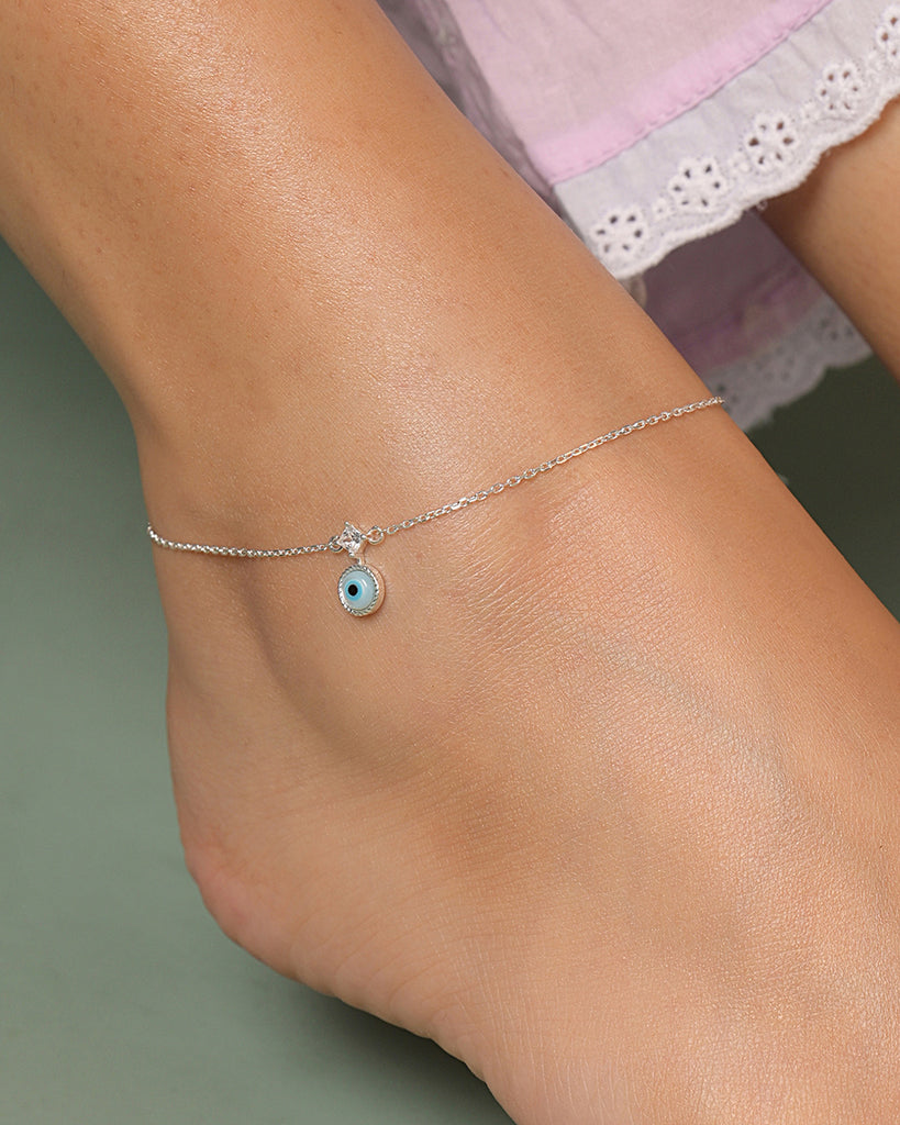 Silver Evil Eye Anklet Payal (Single)