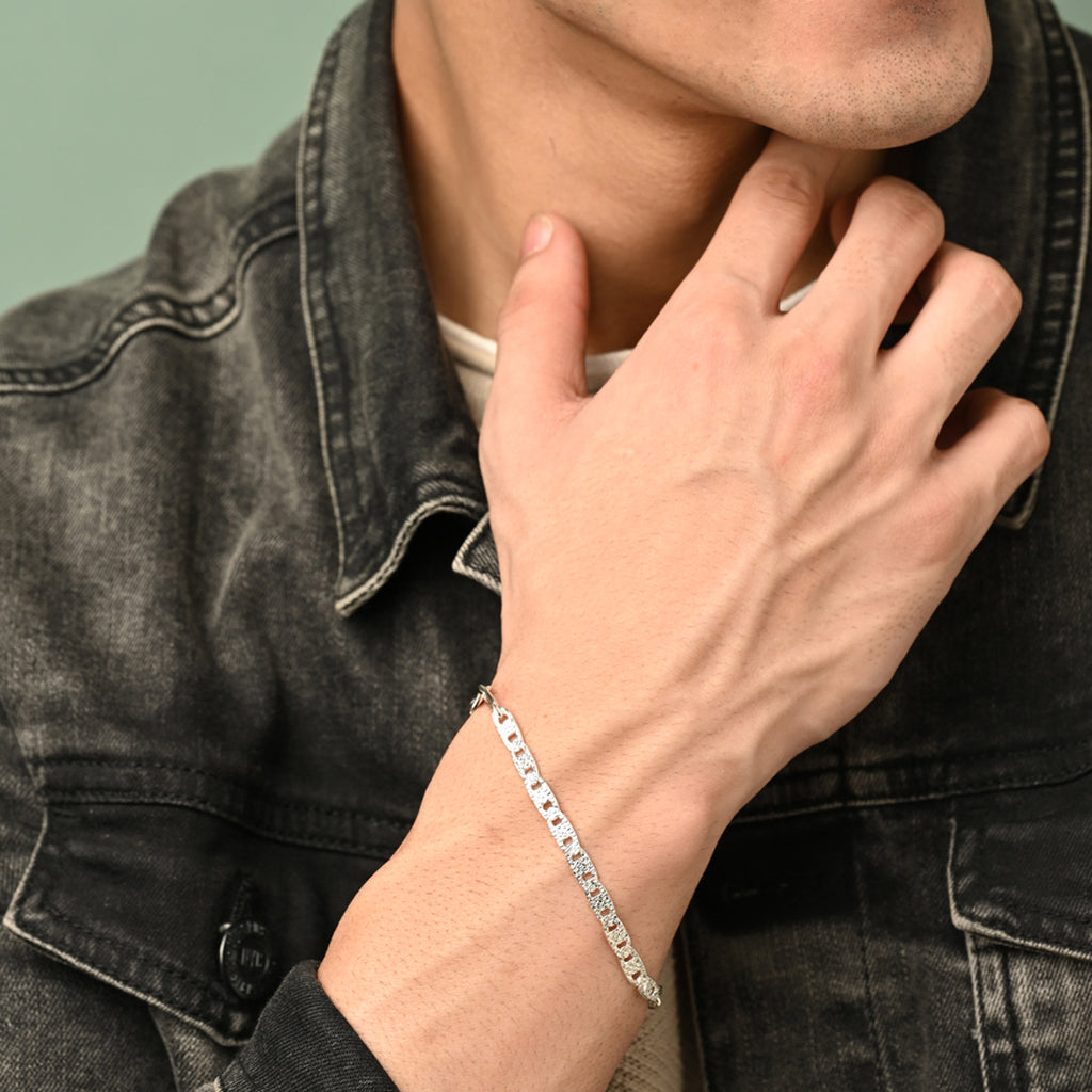 Silver Designer Men Bracelet in inches - Main Image