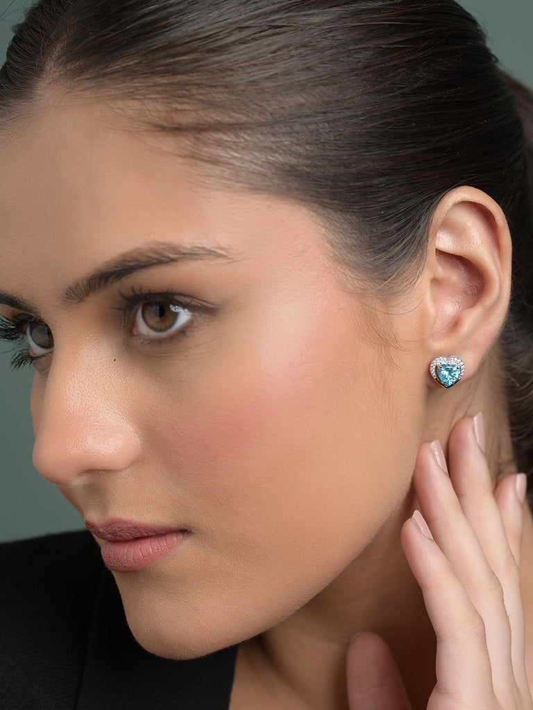 Silver Sky Blue Heart Earring