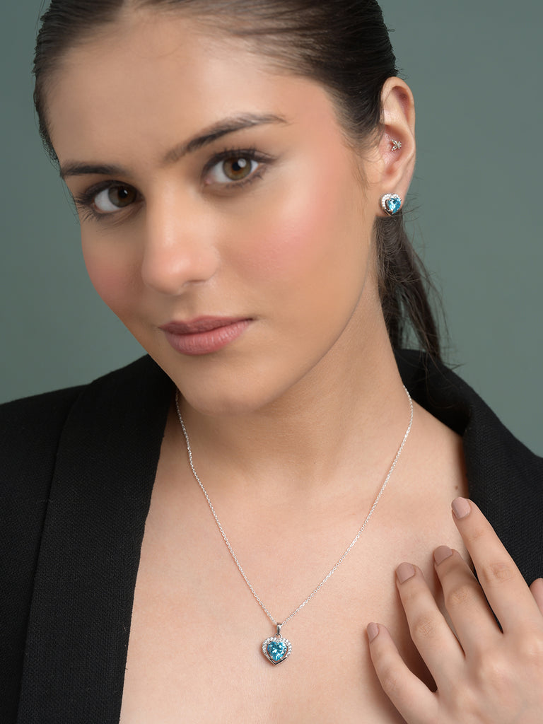 Silver Sky Blue Heart Jewellery Set