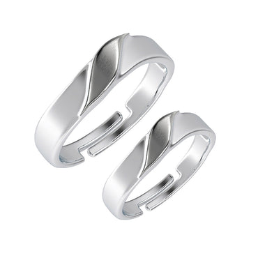 CLARA Pure 925 Sterling Silver Wave Adjustable Couple Band, Promise Rings for Lovers
