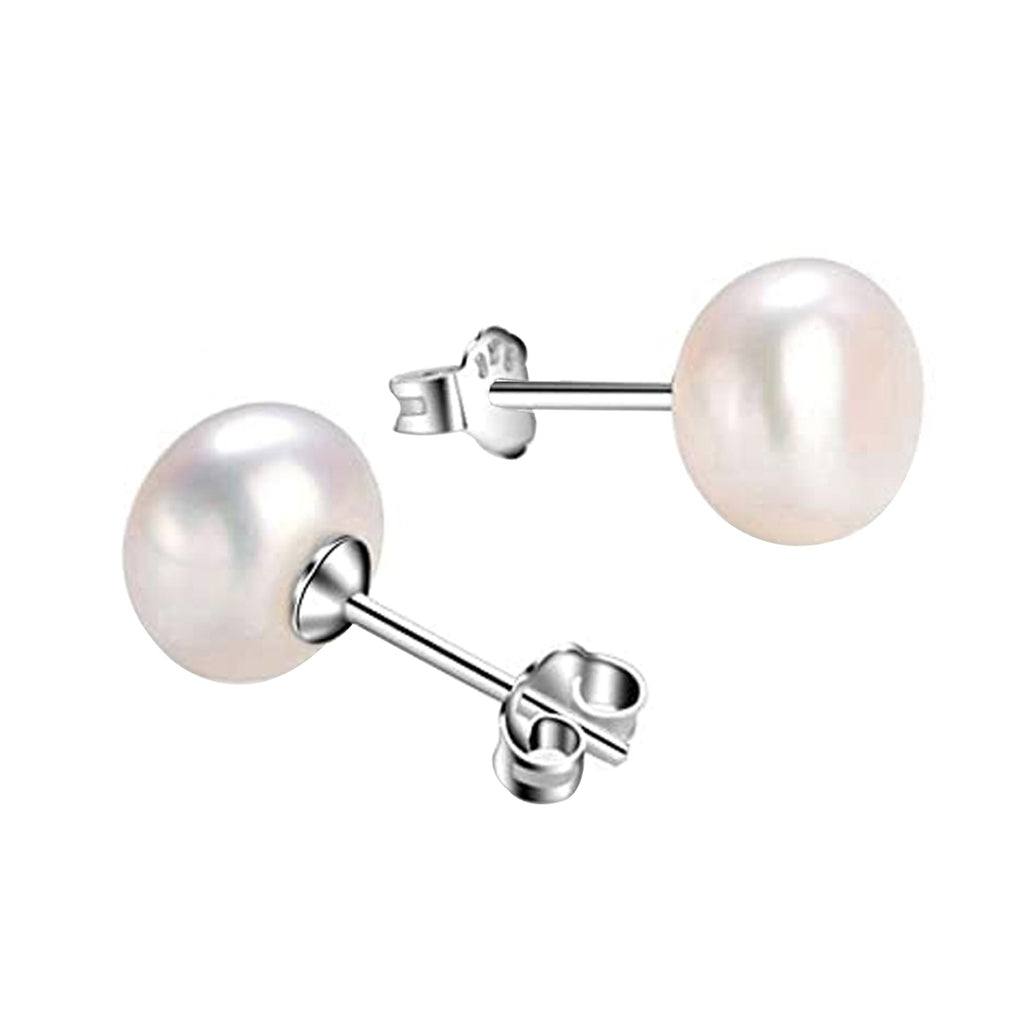 CLARA 925 Pure Sterling Silver Real White Pearl Studs Earrings Gift for Women & Girls Rhodium Plated