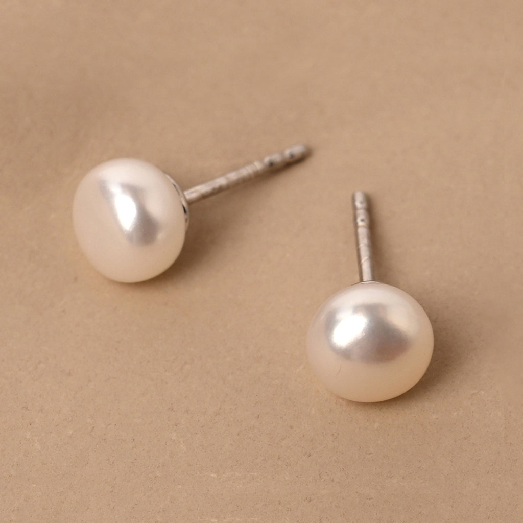 CLARA 925 Pure Sterling Silver Real White Pearl Studs Earrings Gift for Women & Girls Rhodium Plated