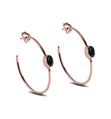 CLARA 925 Sterling Silver Black onyx Hoop Earring Rose Gold Plated Gift for Women & Girls