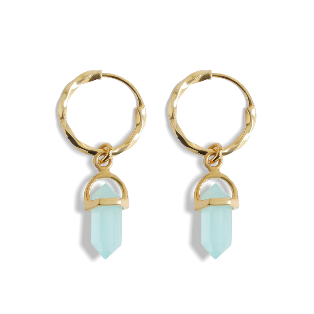Silver Aqua Hoop Drop Earrings