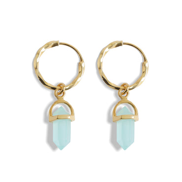 CLARA 925 Sterling Silver Aqua Hoop Drop Earring Gold Plated Gift for Women & Girls